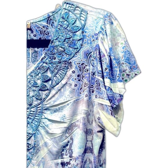 World Unity Embellished BOHO Tunic Blue Purple Handkerchief Hem Size M. - Picture 9 of 13